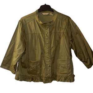 Motto Military Style Jacket Top Snap Pockets Ruffles Army Green Women's Sz 1X